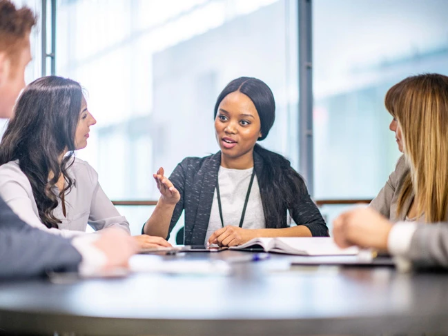 Business manager leading a meeting for business