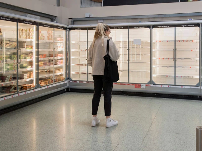 Empty shelves in a grocery store