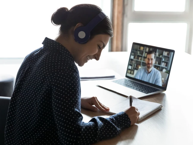 Female student and instructor online class