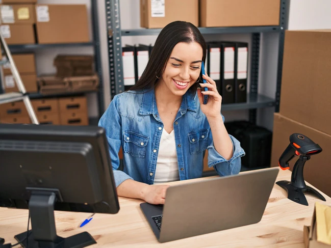 Logistics coordinator talking on phone