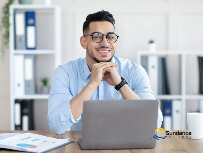 business man using computer for online job workplace