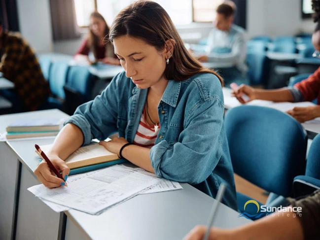 Students learning during a class at college