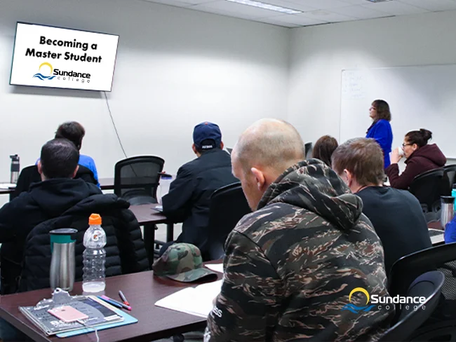 Students attending an orientation session at Sundance College Calgary campus.