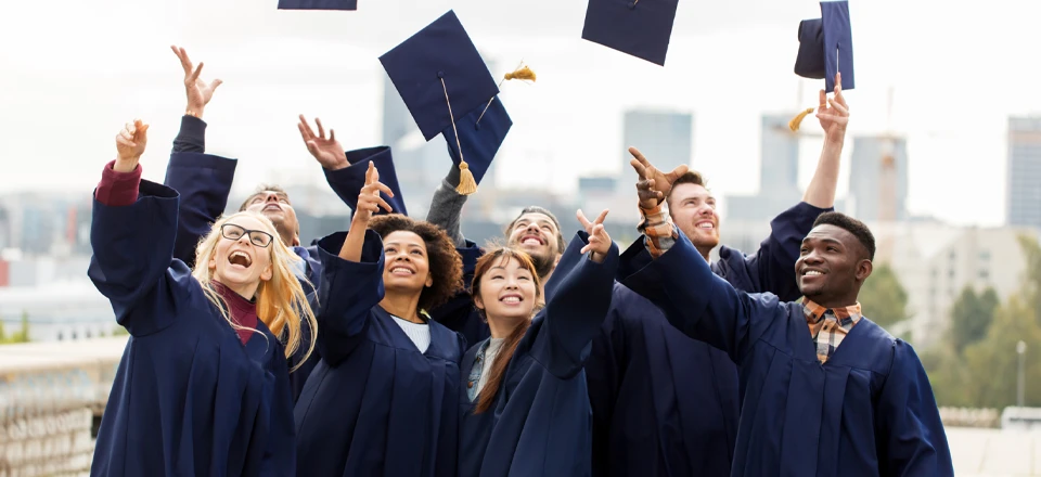 Students celebrating graduation day.