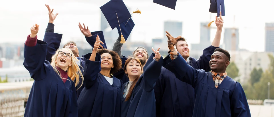 Students celebrating graduation day.