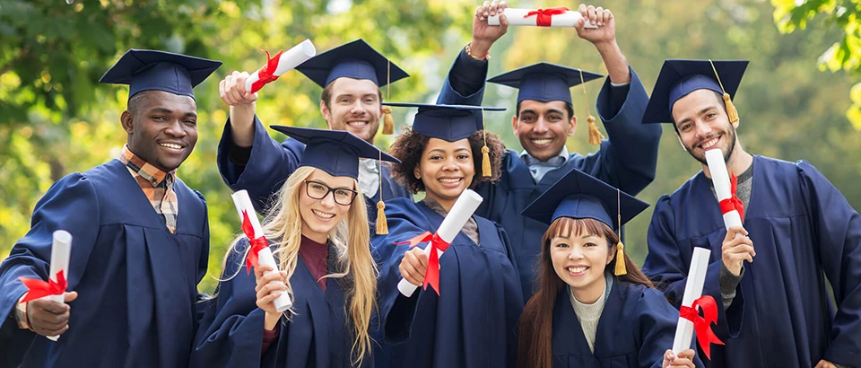 Students celebrating graduation.