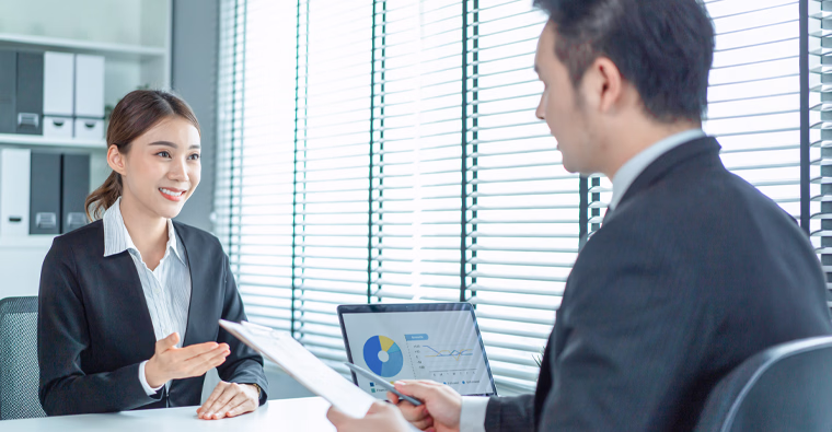 A General Business Management diploma graduate in a job interview.